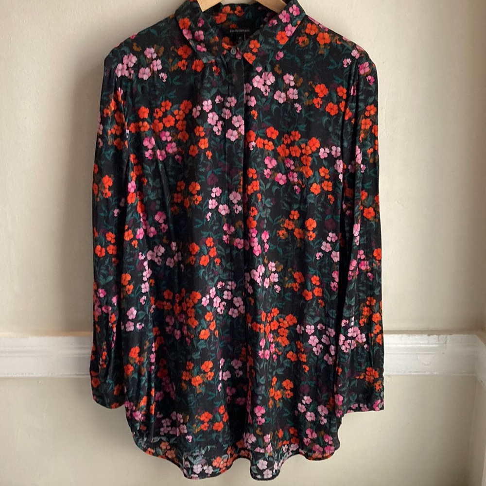 Banana Republic Floral Silk Tunic Blouse XL